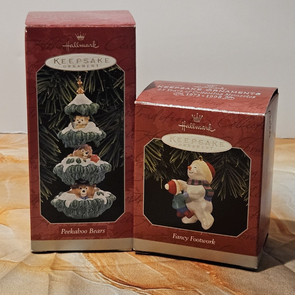 1998 Hallmark Keepsake Ornament Lot Peekaboo Bears Fancy Footwork NOS